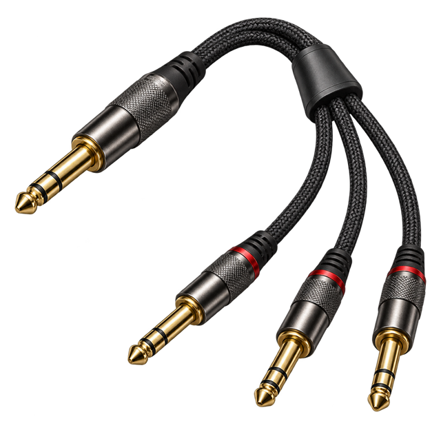 One audio cable splitting into three outputs